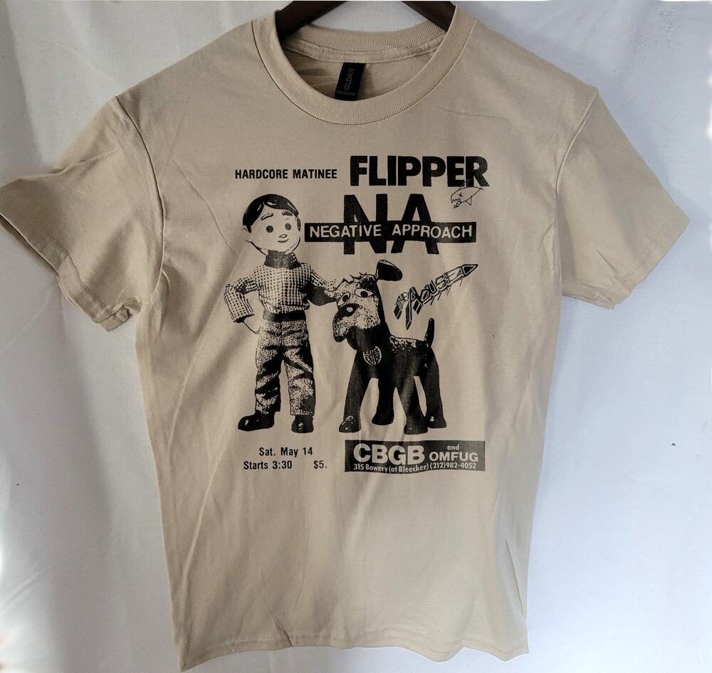 flipper Negative appraoch gig flyer art t shirt Size Small Cream